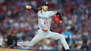 Sep 26, 2025; Philadelphia, Pennsylvania, USA; Minnesota Twins pitcher Joe Ryan (41) throws a pitch during the first inning against the Philadelphia Phillies at Citizens Bank Park. Mandatory Credit: Bill Streicher-Imagn Images