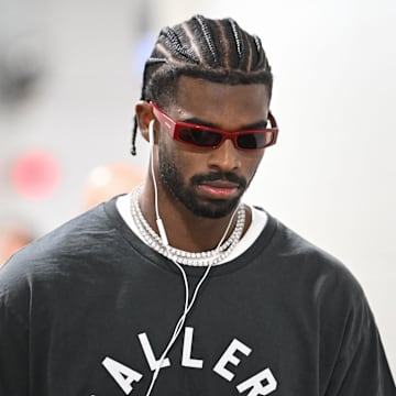 Oct 12, 2025; Pittsburgh, Pennsylvania, USA; Cleveland Browns quarterback Shedeur Sanders (12) arrives for a game against the Pittsburgh Steelers at Acrisure Stadium. Mandatory Credit: Barry Reeger-Imagn Images
