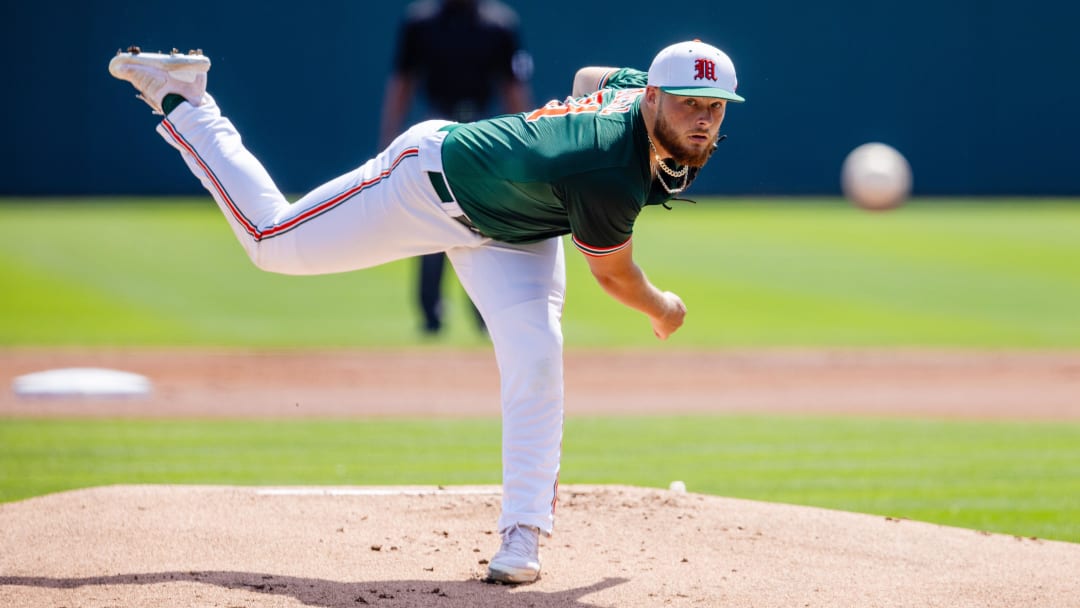 May 23, 2024; Charlotte, NC, USA; Miami (FL) Hurricanes pitcher Gage Ziehl (31).