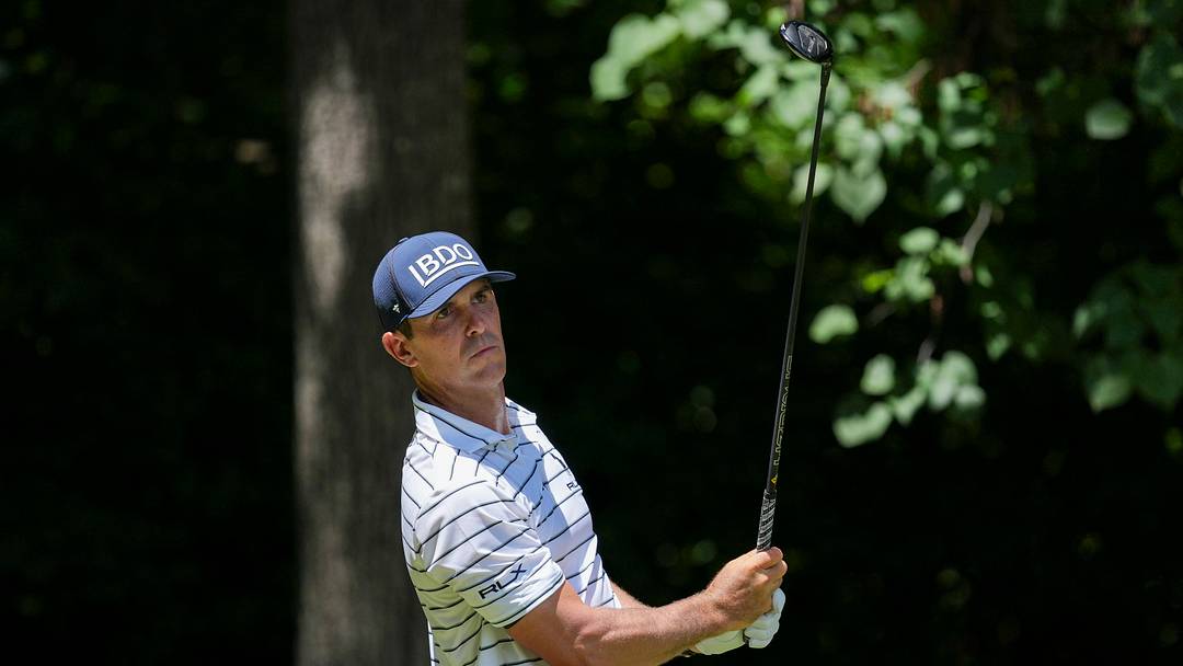 Aug 8, 2026; Greensboro, North Carolina, USA; Billy Horschel tees off on the second hole during the third round of the Wyndham Championship golf tournament. Mandatory Credit: Jim Dedmon-Imagn Images