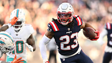 Jan 1, 2023; Foxborough, Massachusetts, USA; New England Patriots safety Kyle Dugger (23) runs for a