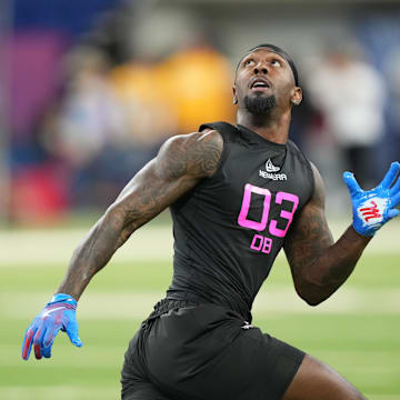 Mississippi defensive back Trey Amos participates in drills during the NFL Combine.