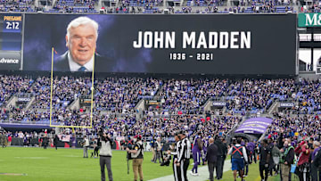 Fans observed a moment of silence to honor the late John Madden before the Baltimore Ravens game against the Los Angeles Rams