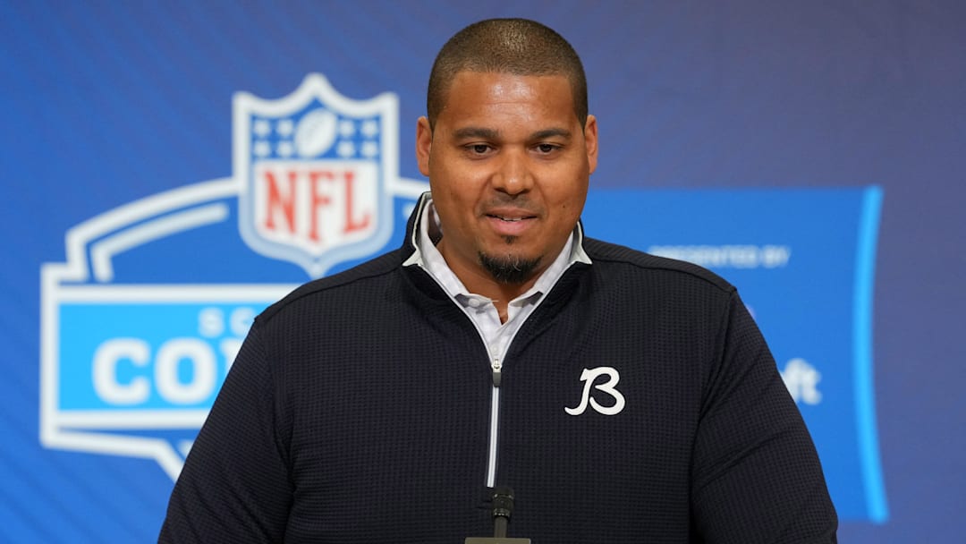 Feb 24, 2026; Indianapolis, IN, USA; Chicago Bears general manager Ryan Poles speaks at the NFL Scouting Combine at the Indiana Convention Center. Mandatory Credit: Kirby Lee-Imagn Images Feb 24, 2026; Indianapolis, IN, USA; Chicago Bears general manager Ryan Poles speaks at the NFL Scouting Combine at the Indiana Convention Center. Mandatory Credit: Kirby Lee-Imagn Images