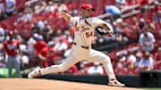Jun 21, 2025; St. Louis, Missouri, USA;  St. Louis Cardinals starting pitcher Sonny Gray (54) pitches against the Cincinnati Reds during the first inning at Busch Stadium. Mandatory Credit: Jeff Curry-Imagn Images
