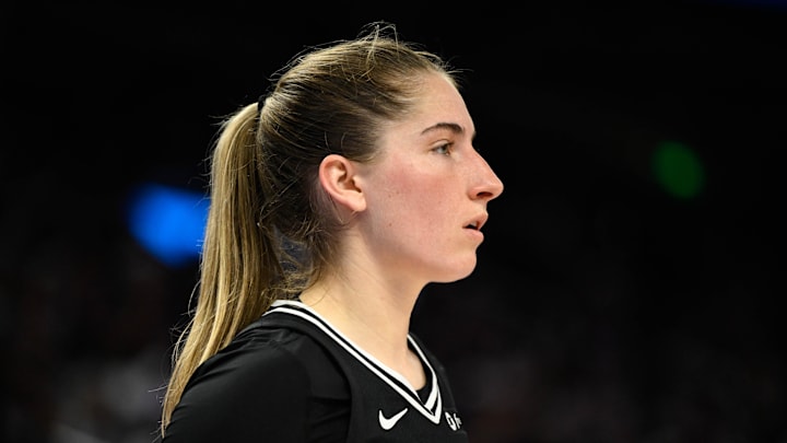 Aug 19, 2025; San Francisco, California, USA; Golden State Valkyries guard Kate Martin (20) looks on against the Phoenix Mercury in the fourth quarter at Chase Center. Mandatory Credit: Eakin Howard-Imagn Images