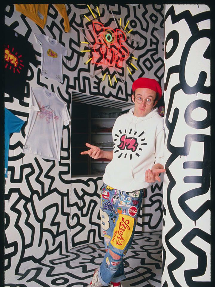 Keith Haring Posing at Pop Shop Opening