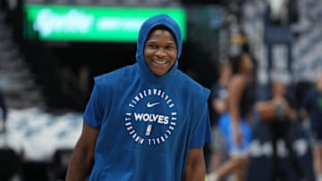 Minnesota Timberwolves guard Anthony Edwards practices before a game against the Oklahoma City Thunder in the NBA Playoffs