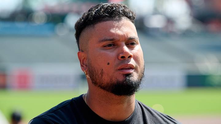 May 24, 2026; San Francisco, California, USA; San Francisco Giants infielder Luis Arraez (1) looks on before a game against the Chicago White Sox at Oracle Park. Mandatory Credit: Robert Edwards-Imagn Images