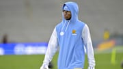 Nov 8, 2024; Pasadena, California, USA; UCLA Bruins wide receiver Kwazi Gilmer (3) warms up prior to the game against the Iowa Hawkeyes at the Rose Bowl. Mandatory Credit: Jayne Kamin-Oncea-Imagn Images