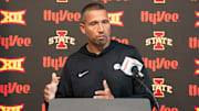Iowa State football head coach Matt Campbell speaks during Iowa State football media day at Stark Performance Center on July 25, 2025, in Ames.