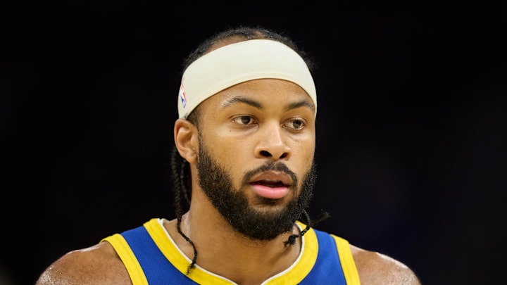 Jan 7, 2026; San Francisco, California, USA; Golden State Warriors guard Moses Moody (4) Mandatory Credit: Robert Edwards-Imagn Images