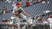Jul 23, 2025; Washington, District of Columbia, USA; Cincinnati Reds starting pitcher Nick Lodolo (40) throws to the Washington Nationals during the ninth inning at Nationals Park. Mandatory Credit: Brad Mills-Imagn Images
