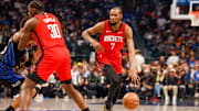 Dec 6, 2025; Dallas, Texas, USA; Houston Rockets forward Kevin Durant (7) dribbles during the first quarter against the Dallas Mavericks at American Airlines Center. Mandatory Credit: Andrew Dieb-Imagn Images