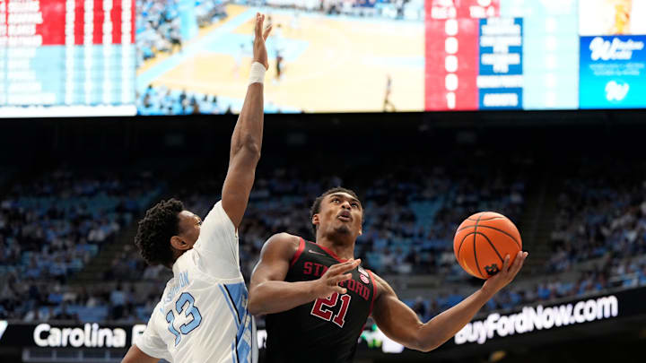 Jaylen Blakes shoots during Stanford's 72–71 win over North Carolina on Jan. 18, 2025. Jaylen Blakes shoots during Stanford's 72–71 win over North Carolina on Jan. 18, 2025.