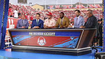 The Fox Big Noon Kickoff broadcast team before the game between the Utah Utes and the Texas Tech Red Raiders at Rice-Eccles Stadium