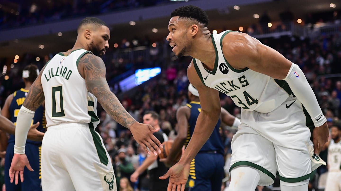 Damian Lillard Throws Half Court Alley Oop To Giannis Antetokounmpo In