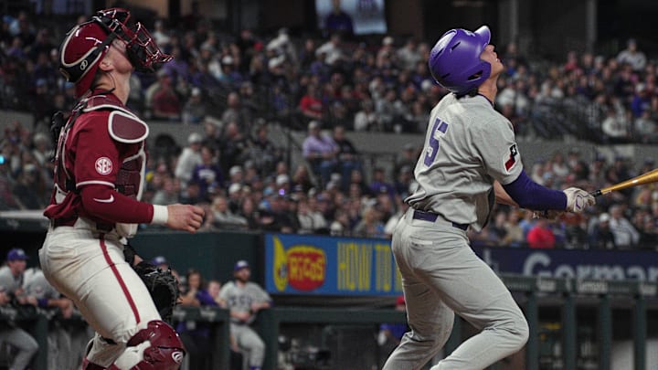 TCU Horned Frogs and Arkansas Razorbacks during the College Baseball Showdown at Globe Life Field.