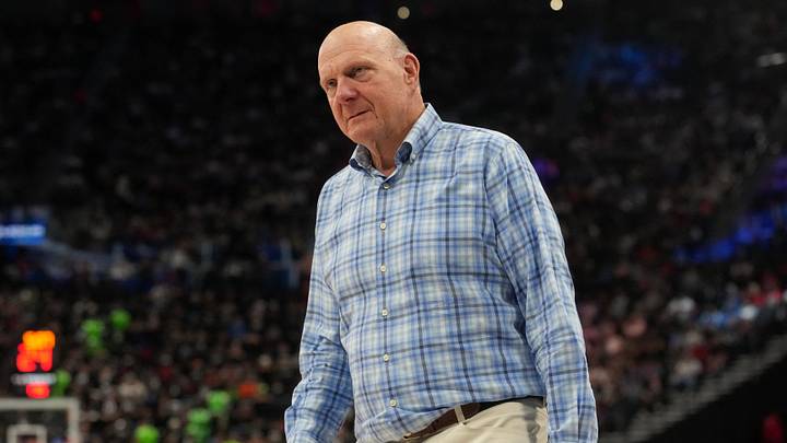 LA Clippers owner Steve Ballmer reacts against the San Antonio Spurs in the first half at Intuit Dome on Mar. 16, 2026.