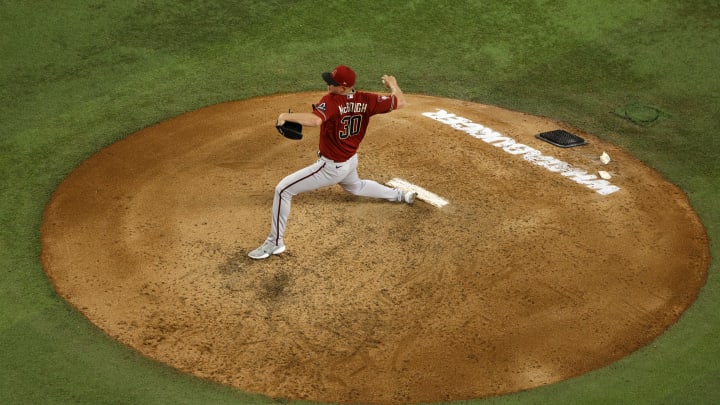 Scott McGough on the mound as the Diamondbacks face the Rangers