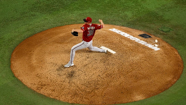 Scott McGough on the mound as the Diamondbacks face the Rangers