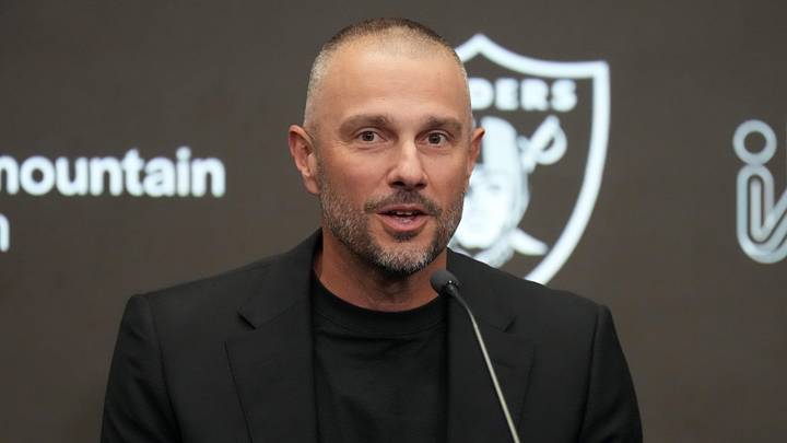 Feb 10, 2026; Henderson, NV, USA; Las Vegas Raiders general manager John Spytek at press conference at Intermountain Health Performance Center. Mandatory Credit: Kirby Lee-Imagn Images