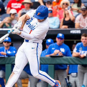 Florida Gators first baseman Jac Caglianone hits a record-breaking home run against the Kentucky Wildcats.