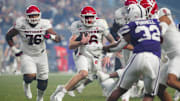 Rutgers quarterback Athan Kaliakmanis (16) scrambles against Kansas State during first half of the Rate Bowl at Chase Field on Dec. 26, 2024, in Phoenix.