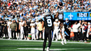 Nov 9, 2025; Charlotte, North Carolina, USA; Carolina Panthers quarterback Bryce Young (9) throws a pass during the third quarter against the New Orleans Saints at Bank of America Stadium. Mandatory Credit: Bob Donnan-Imagn Images