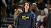 Aug 1, 2025; Dallas, Texas, USA; Indiana Fever guard Caitlin Clark (22) during the game between the Dallas Wings and the Indiana Fever at the American Airlines Center. Mandatory Credit: Jerome Miron-Imagn Images