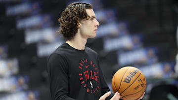 Nov 6, 2024; Dallas, Texas, USA;  Chicago Bulls guard Josh Giddey (3) warms up before the game against the Dallas Mavericks at American Airlines Center. Mandatory Credit: Kevin Jairaj-Imagn Images
