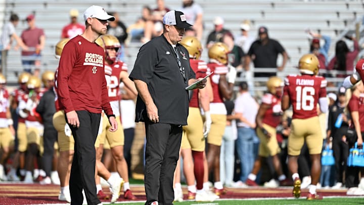 Sep 27, 2025; Chestnut Hill, Massachusetts, USA; Boston College Eagles head coach Bill O'Brien reviews his flip-card before a game against the California Golden Bears at Alumni Stadium. Mandatory Credit: Eric Canha-Imagn Images Sep 27, 2025; Chestnut Hill, Massachusetts, USA; Boston College Eagles head coach Bill O'Brien reviews his flip-card before a game against the California Golden Bears at Alumni Stadium. Mandatory Credit: Eric Canha-Imagn Images