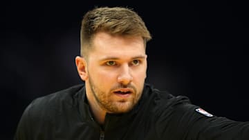 Dec 15, 2024; San Francisco, California, USA; Dallas Mavericks guard Luka Doncic (77) before the game against the Golden State Warriors at Chase Center. Mandatory Credit: Darren Yamashita-Imagn Images