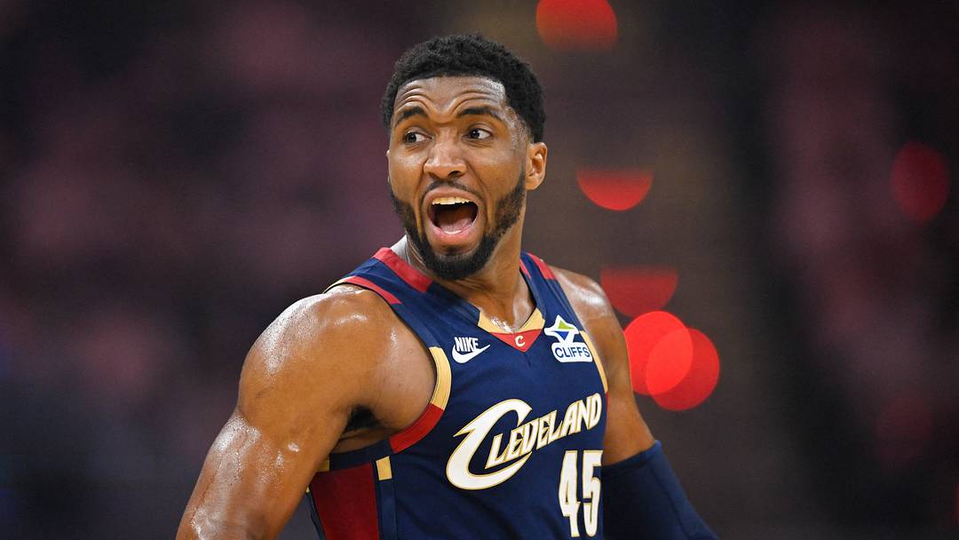 Cleveland Cavaliers guard Donovan Mitchell (45) yells Cleveland Cavaliers guard Donovan Mitchell (45) yells