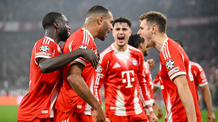 Bayern Munich players celebrating against Sporting Lisbon on matchday six of the Champions League.