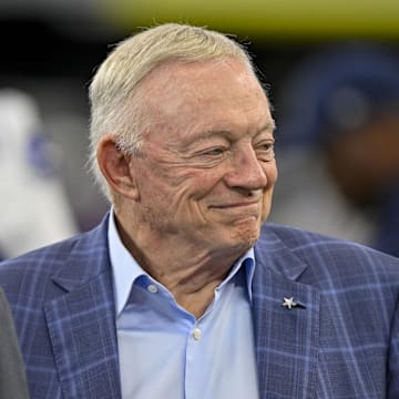 Dallas Cowboys owner Jerry Jones looks on before the game against the Baltimore Ravens at AT&T Stadium. 