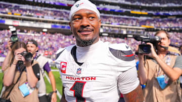 Houston Texans wide receiver Stefon Diggs (1) after the game against the Minnesota Vikings at U.S. Bank Stadium.