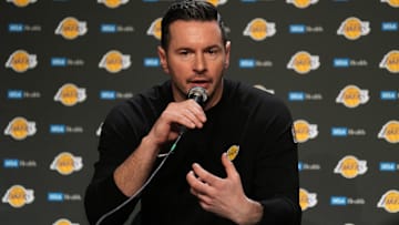 Los Angeles Lakers head coach JJ Redick talks to media members after defeating the Golden State Warriors at Chase Center.