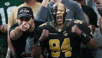 New Orleans Saints fans show their pride during the first half of a game against the Atlanta Falcons