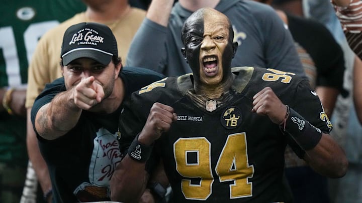 New Orleans Saints fans show their pride during the first half of a game against the Atlanta Falcons