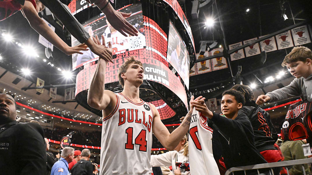 Oct 22, 2025; Chicago, Illinois, USA; Chicago Bulls forward Matas Buzelis (14) greets fans after the game against the Detroit Pistons at United Center. Mandatory Credit: Matt Marton-Imagn Images Oct 22, 2025; Chicago, Illinois, USA; Chicago Bulls forward Matas Buzelis (14) greets fans after the game against the Detroit Pistons at United Center. Mandatory Credit: Matt Marton-Imagn Images