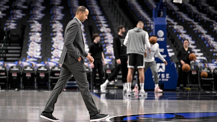Dallas Mavericks general manager Nico Harrison walks on to the court before the game between the Dallas and the Sacramento Kings.