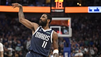 May 26, 2024; Dallas, Texas, USA; Dallas Mavericks guard Kyrie Irving (11) reacts in the second half against the Minnesota Timberwolves during game three of the western conference finals for the 2024 NBA playoffs at American Airlines Center. Mandatory Credit: Jerome Miron-USA TODAY Sports