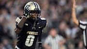 Purdue Boilermakers wide receiver Nitro Tuggle (0) celebrates a touchdown 
