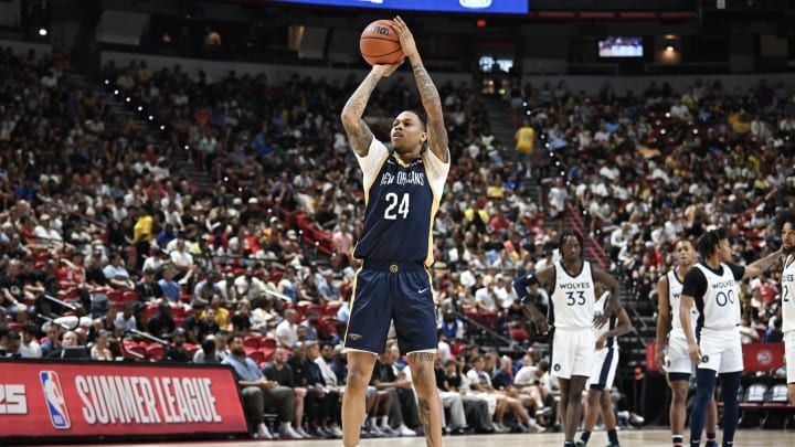 Pelicans' Jordan Hawkins (pictured) versus Minnesota in a Summer League contest