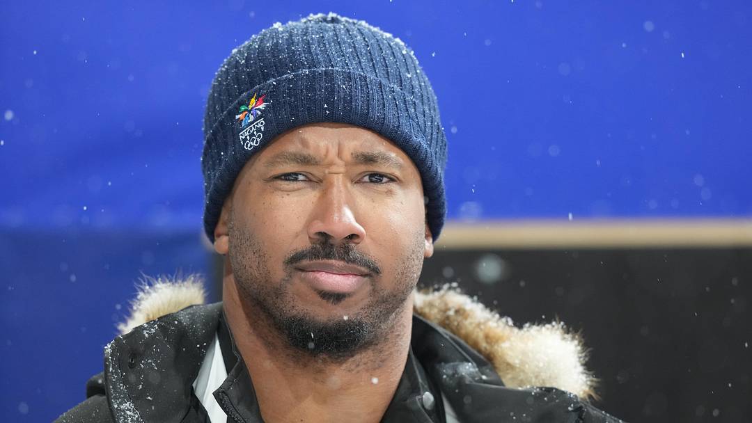 Feb 12, 2026; Livigno, Italy; Cleveland Browns player Myles Garrett in attendance at the women's halfpipe final during the Milano Cortina 2026 Olympic Winter Games at Livigno Snow Park. Mandatory Credit: Joe Camporeale-Imagn Images