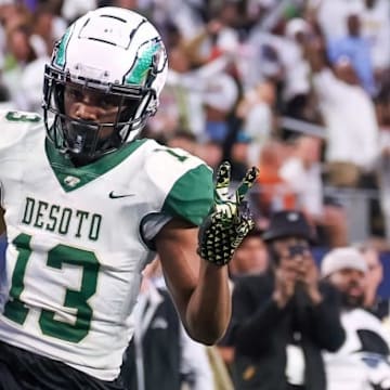 DeSoto receiver Daylon Singleton goes in for a touchdown during the Eagles' 74-14 win against Humble Summer Creek for the 6A Division II state title in December of 2023.