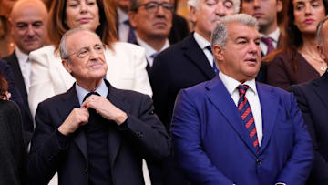 Real-Präsident Florentino Perez (l.) neben seinem Barca-Amtskollegen Joan Laporta Real-Präsident Florentino Perez (l.) neben seinem Barca-Amtskollegen Joan Laporta