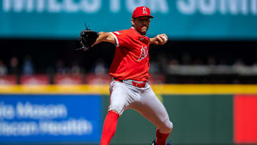 Apr 30, 2025; Seattle, Washington, USA;  Los Angeles Angels starter Tyler Anderson (31) delivers a pitch against the Seattle Mariners at T-Mobile Park. Mandatory Credit: Stephen Brashear-Imagn Images