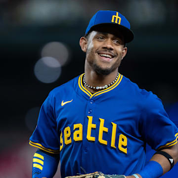 Seattle Mariners centerfielder Julio Rodriguez (44) is pictured during a game against the San Francisco Giants at T-Mobile Park on Aug 23.